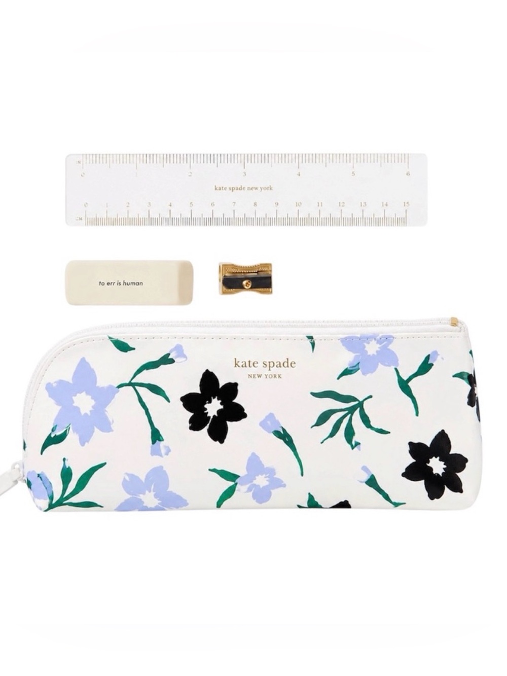 Kate Spade Graceful Floral Case Pouch Sharpener Eraser Ruler School Office NWT